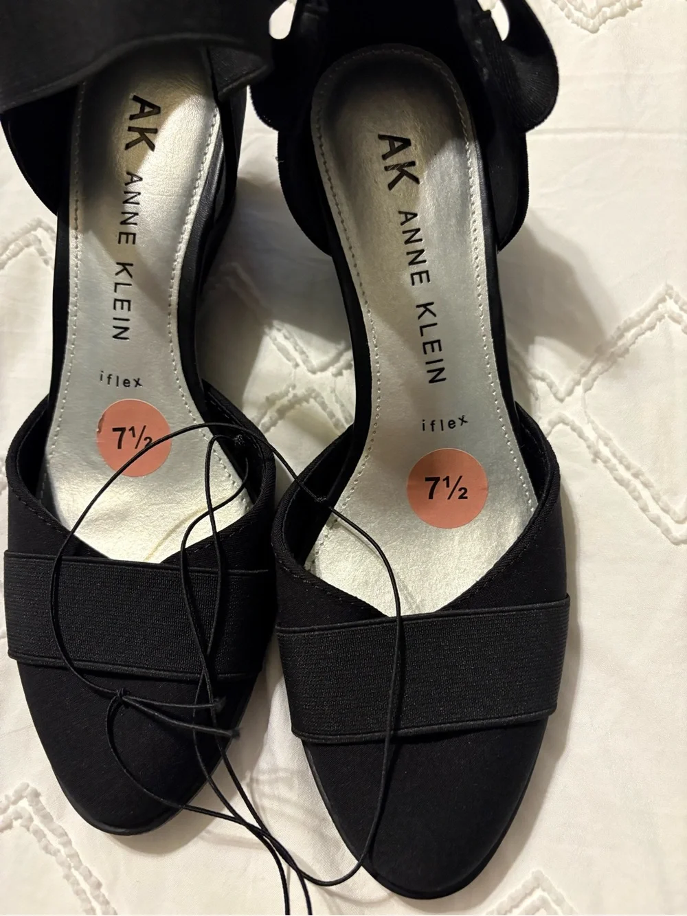 Anne Klein Black Open-Toe Elastic Strap wedge pumps New without tags